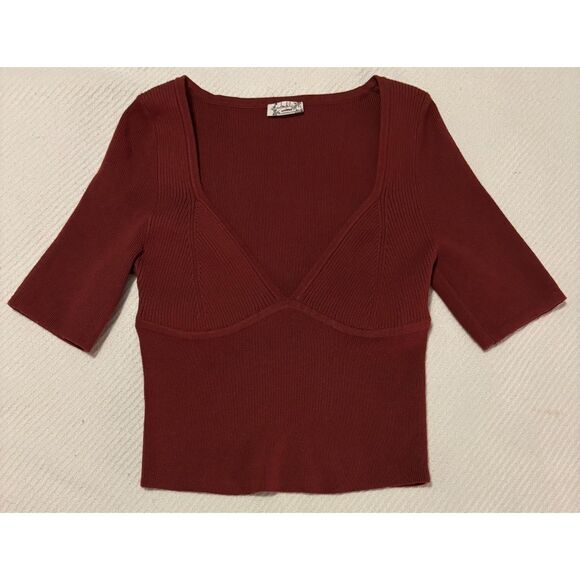 NWOT Free People Intimately Teagan Swit Short Sleeve Knit Top, Spiced Rum, Sz XS - Picture 3 of 6